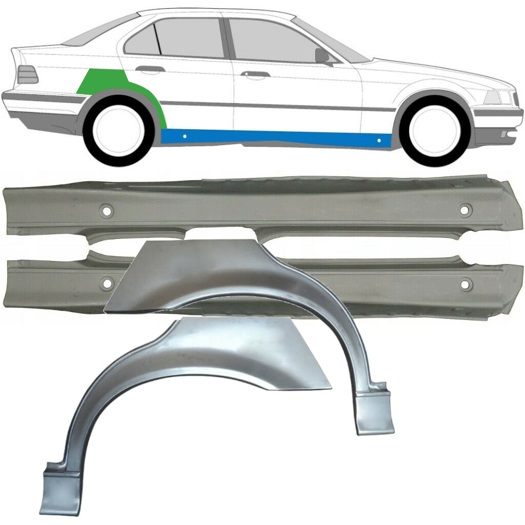 Visas Slenkstis + Galinio Sparno Apatinė Dalis Už Bmw 3 E36 1990-2000 / Kairė + Dešinė / Rinkinys 9512