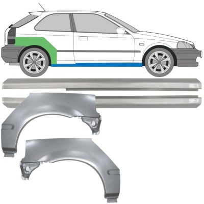 Slenkstis apatinė + sparnas galinis už Honda Civic EJ EK 1995-2001 / Kairė + Dešinė / Rinkinys 10664