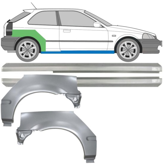 Slenkstis apatinė + sparnas galinis už Honda Civic EJ EK 1995-2001 / Kairė + Dešinė / Rinkinys 10664