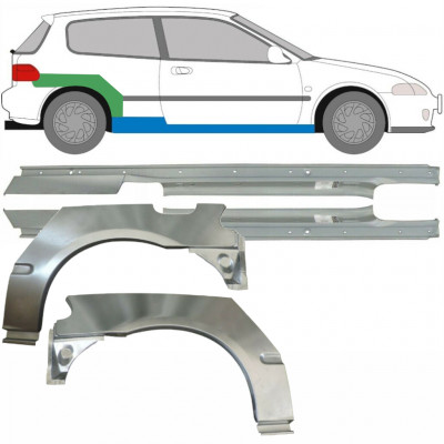 Slenkstis apatinė + sparnas galinis už Honda Civic 1991-1995 / Kairė + Dešinė / Rinkinys 9539