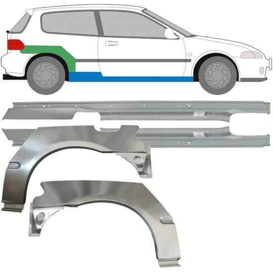 Slenkstis apatinė + sparnas galinis už Honda Civic 1991-1995 / Kairė + Dešinė / Rinkinys 9539
