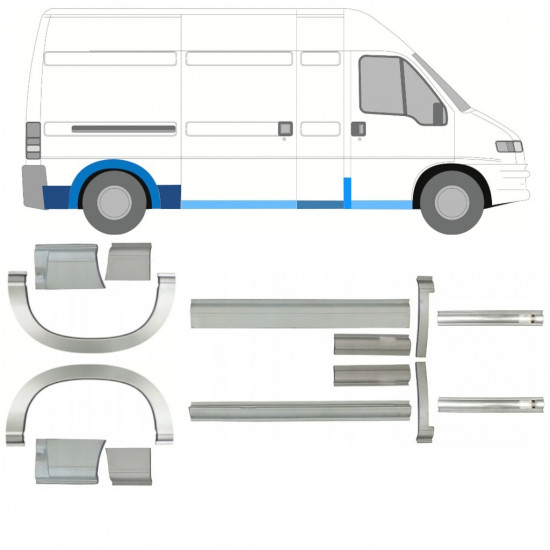 Slenkstis apatinė + sparnas galinis už Fiat Ducato Boxer Relay 1994-2006 / LWB / Rinkinys 11524