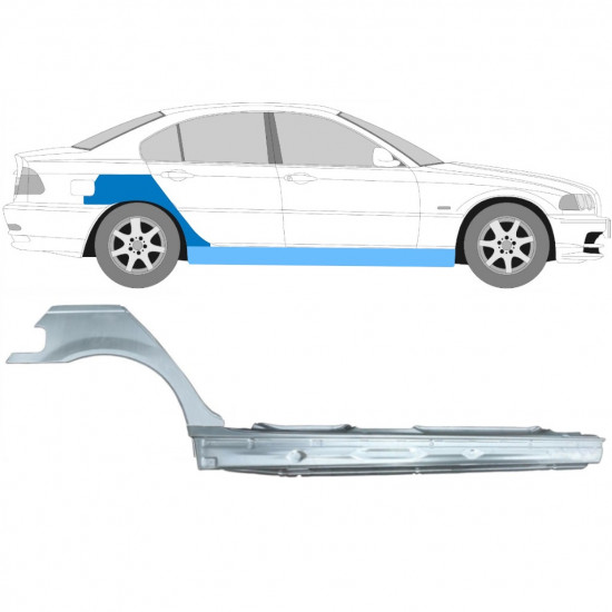 Slenkstis apatinė + sparnas galinis už BMW E46 3 1998-2005 / Dešinė / Rinkinys 11258