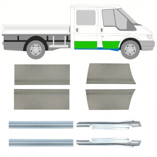 Slenkstis apatinė + durys už Ford Transit 2000-2013 / Kairė + Dešinė / Dviguba kabina / Rinkinys 9699