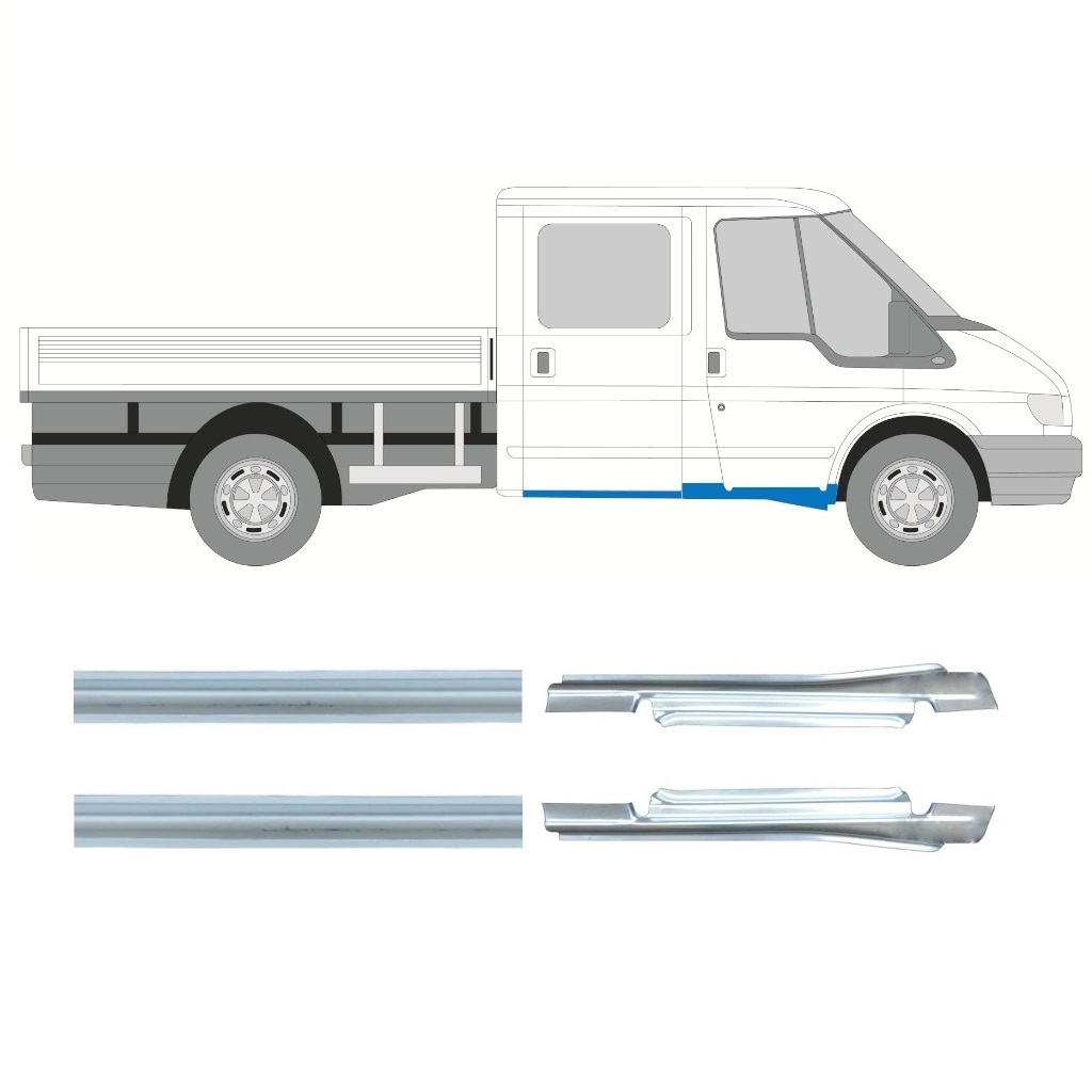 Slenkstis, Apatinė Už Ford Transit 2000-2013 / Kairė + Dešinė / Dviguba Kabina / Rinkinys 9698