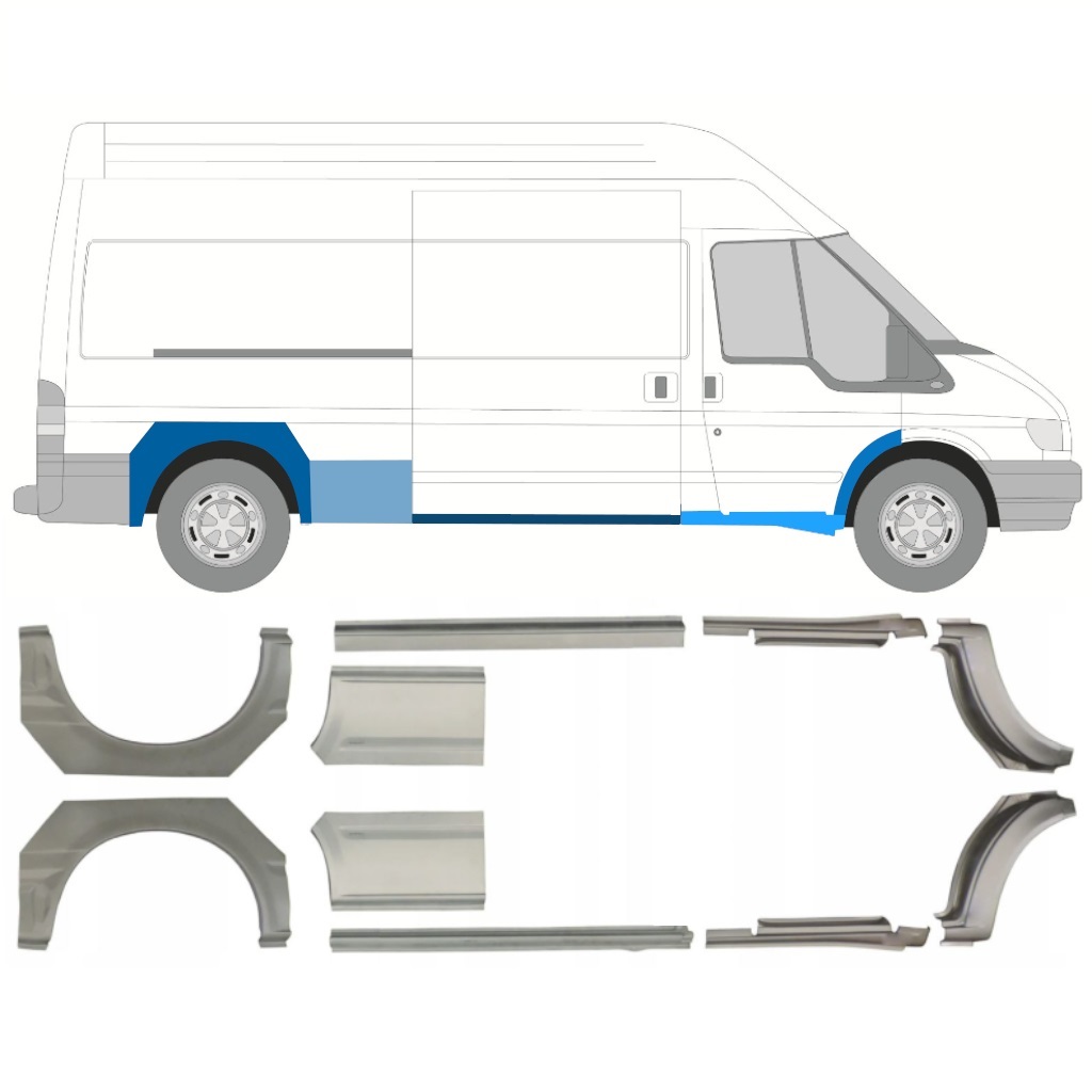 Slenkstis Apatinė + Sparnas Galinis Už Ford Transit 2000-2013 / Lwb / Kairė + Dešinė / Rinkinys 10640