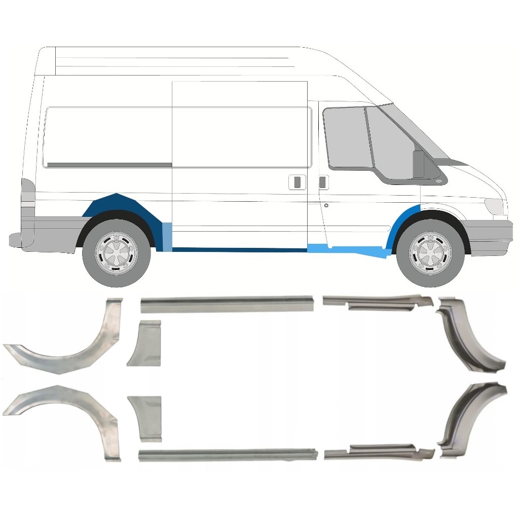 Slenkstis Apatinė + Sparnas Galinis Už Ford Transit 2000-2013 / Mwb / Kairė + Dešinė / Rinkinys 10637