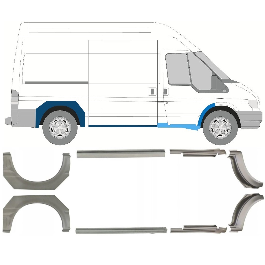 Slenkstis Apatinė + Sparnas Galinis Už Ford Transit 2000-2013 / Rinkinys 9692