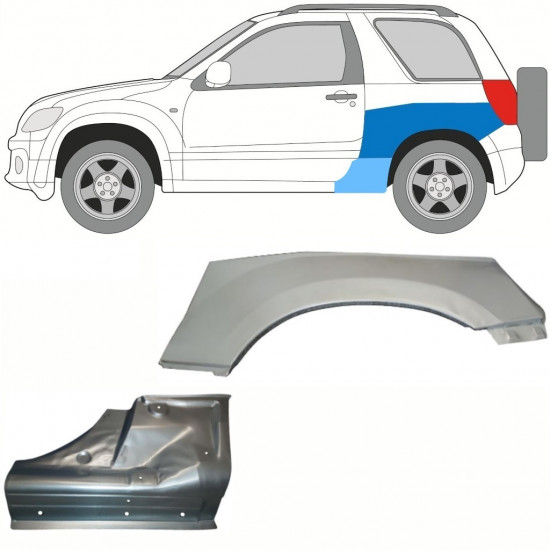 Slenkstis apatinė + sparnas galinis už Suzuki Grand Vitara 2005-2012 / Kairė / Rinkinys 10841