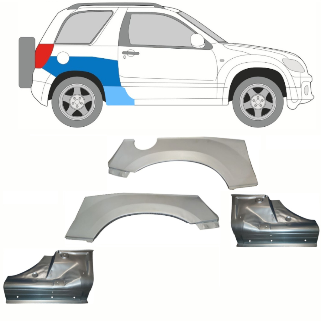 Slenkstis Apatinė + Sparnas Galinis Už Suzuki Grand Vitara 2005-2012 / Rinkinys 10842