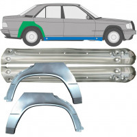 Slenkstis apatinė + sparnas galinis už Mercedes 190 1982-1993 / Kairė + Dešinė / Rinkinys 9522