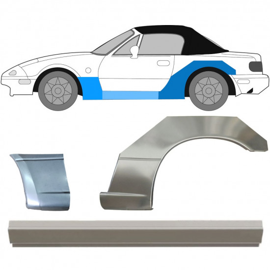 Slenkstis apatinė + sparnas priekinis + sparnas galinis už Mazda MX-5 1989-1998 / Kairė / Rinkinys 12581