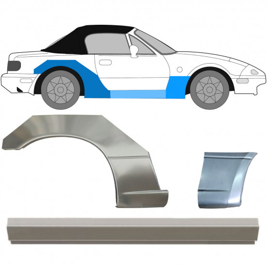 Slenkstis apatinė + sparnas priekinis + sparnas galinis už Mazda MX-5 1989-1998 / Dešinė / Rinkinys 12580