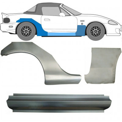 Slenkstis apatinė + sparnas priekinis + sparnas galinis už Mazda MX-5 1998-2005 NB / Dešinė / Rinkinys 11150