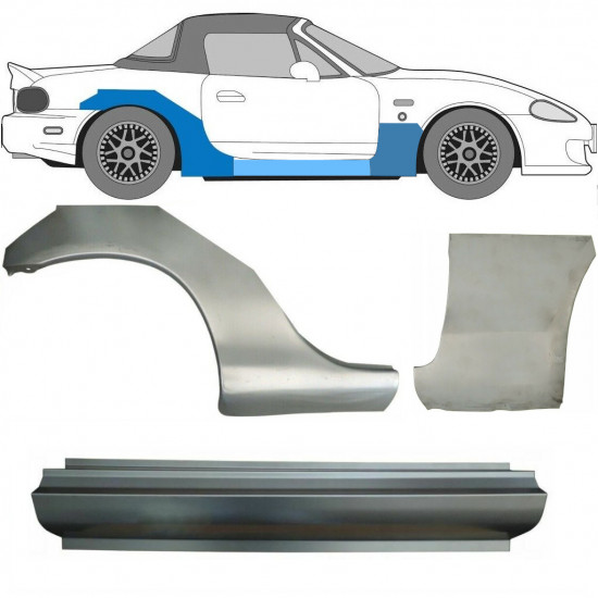 Slenkstis apatinė + sparnas priekinis + sparnas galinis už Mazda MX-5 1998-2005 NB / Dešinė / Rinkinys 11150