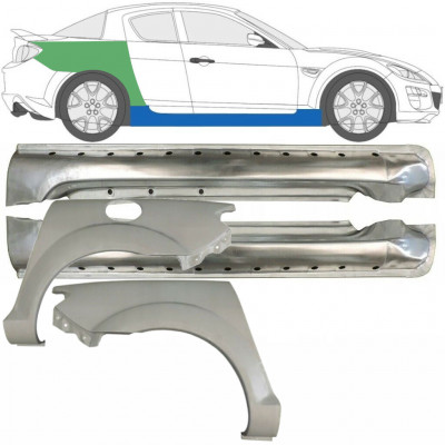 Visas slenkstis + galinio sparno apatinė dalis už Mazda RX8 2003-2012 / Kairė + Dešinė / Rinkinys 9553