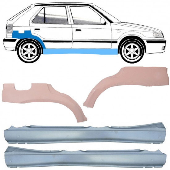 Slenkstis apatinė + sparnas galinis už Skoda Felicia 1994-2001 / Kairė + Dešinė / Rinkinys 10108