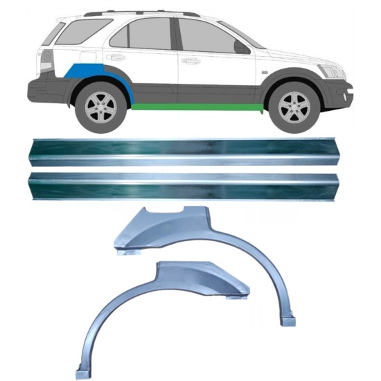 Slenkstis apatinė + sparnas galinis už Kia Sorento 2002-2009 / Kairė + Dešinė / Rinkinys 10696