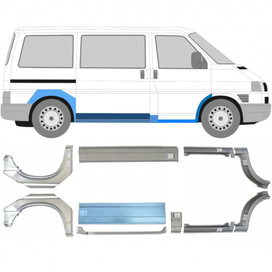 Slenkstis apatinė + sparnas priekinis + sparnas galinis už VW Transporter T4 1990-  / SWB / MWB / Rinkinys 5983