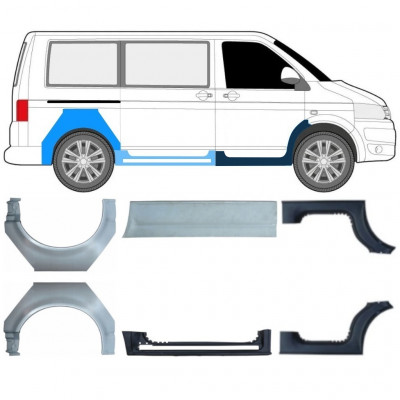 Slenkstis apatinė + sparnas galinis už Volkswagen Transporter T5 2003- / SWB / Rinkinys 11534