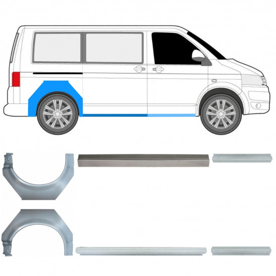 Slenkstis apatinė + sparnas galinis už Volkswagen Transporter T5 2003- / SWB / Rinkinys 11535