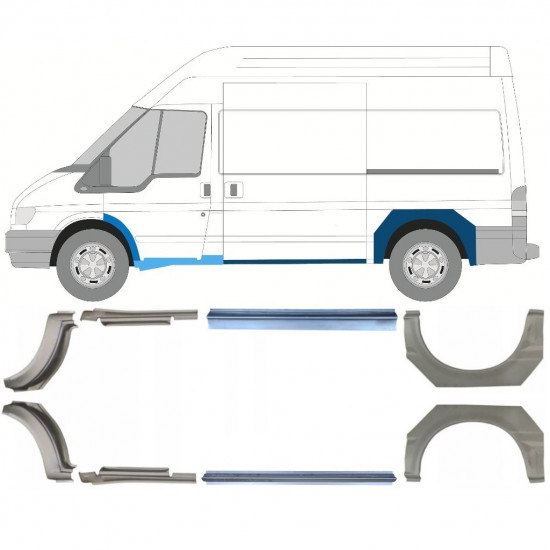 Slenkstis apatinė + sparnas galinis už Ford Transit 2000-2013  / MWB / Rinkinys 12675