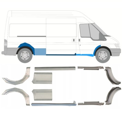 Slenkstis apatinė + sparnas galinis už Ford Transit 2000-2013 / LWB / Kairė + Dešinė / Rinkinys 10630