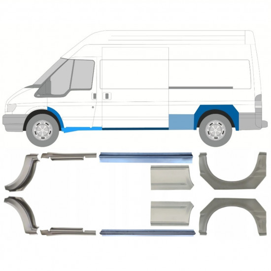 Slenkstis apatinė + sparnas galinis už Ford Transit 2000-2013  / LWB / Rinkinys 12678