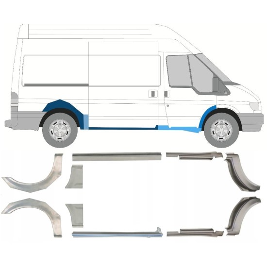Slenkstis apatinė + sparnas galinis už Ford Transit 2000-2013 / MWB / Kairė + Dešinė / Rinkinys 10637