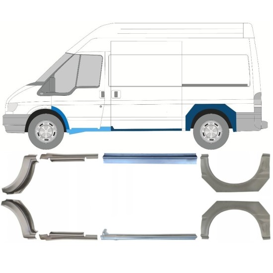 Slenkstis apatinė + sparnas galinis už Ford Transit 2000-2013  / MWB / Rinkinys 12675