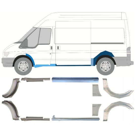 Slenkstis apatinė + sparnas galinis už Ford Transit 2000-2013  / MWB / Rinkinys 12676