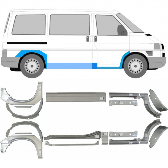 Slenkstis apatinė + sparnas priekinis + sparnas galinis už VW Transporter T4 1990-  / SWB / MWB / Rinkinys 7147